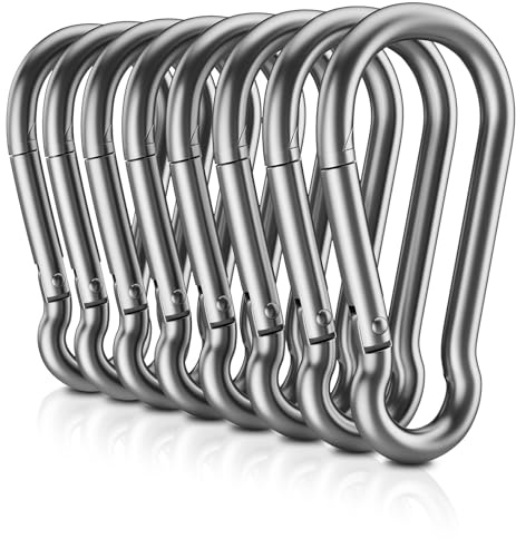 304 Stainless Steel Carabiner Clips, 【NO Rust】 1360lbs Heavy Duty Carabiners, 2.36 inch D-Ring Snap Hook Keychain Spring Clips for Gym, Pet leashes (8PCS 304 Stainless Steel Clips)