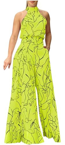 Salopette Donna Gonna Elegante Estiva Senza Maniche Casual Cotone Jumpsuit a Gamba Larga Tuta Intera Sportiva Tutina Pantaloni Larghi per Spiaggia Vacanza