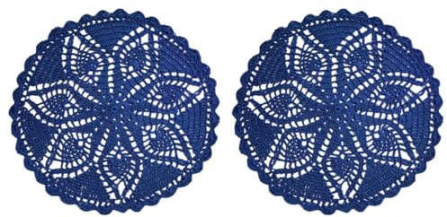 BOMHCS Juego de 2 manteles individuales redondos de ganchillo de 10 a 11 pulgadas, para cocina, taza de té, mesa de café, bar, manteles individuales hechos a mano (azul marino, de 10 a 11 pulgadas, 2