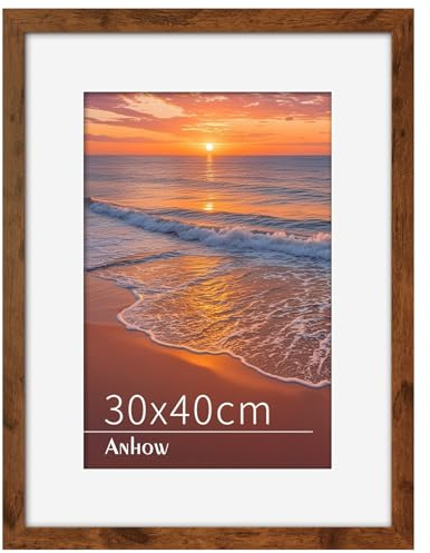 Anhow Cornice 30x40 cm, Cornici Foto da Parete in Legno MDF con Passepartout A4, Cornici per Puzzle, Parete, Poster, Diploma Universitario - Colore Noce