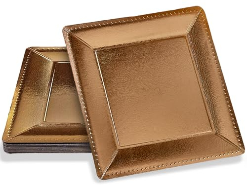 Silver Spoons Gold Square Charger Disposable Paper Plates - 13 (Pack of 10) - Perfect for Weddings, Parties & Special Occasions