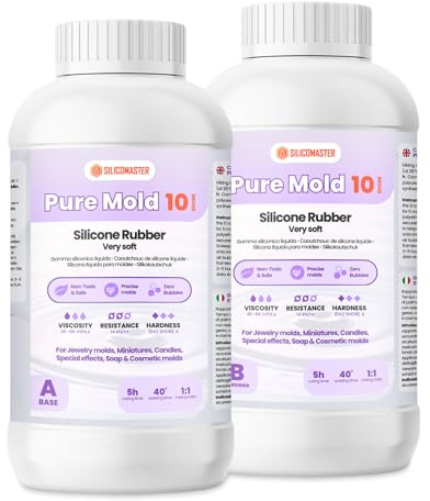 Resin Pro ® Pure Mold 10 shores (1000 gr) Gomma Siliconica Liquida Traslucida Veloce per La Creazione di Stampi per Resine Epossidiche Poliuretaniche Cera Sapone Gesso Cemento 1:1, 100% Made in Italy