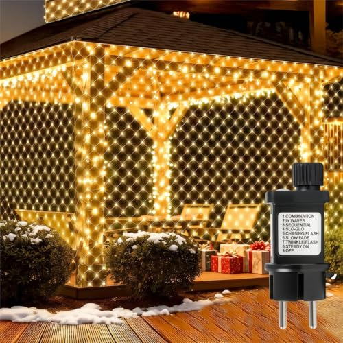 YIBONIKA Lichternetz Außen 3x2m, 208 LED Lichterkette Netz Lichtervorhang warmweiß, wasserdicht Lichternetz Innen Weihnachtsbeleuchtungaußen Netz Außen mit Timer 8 Modi für Büsche Garten Zimmer