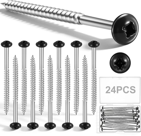 Jetec 24 Pcs Vinyl Shutter Fasteners 3 Inch Painted Screws for Vinyl Shutters Metal Carbon Steel Screws for Outside Windows Wood(Black)