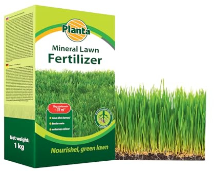 Mineral Lawn Fertilizer, 1kg Granular NPK Grass Feed, Lawn Care for Dense Green Growth, 50m² Coverage