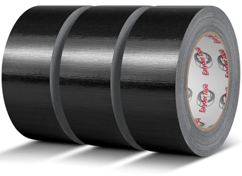 3 Rouleaux Ruban Toilé Noir 50mmx27,4m Fort Imperméable Int/Ext | Ruban ductile renforcé de tissu pour réparations, regroupement & étanchéité. Fort adhésif, déchirable à la main, polyvalent.