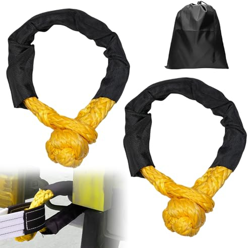 GOEDCH Lot de 2 cordes de manille souples synthétiques : 17T résistance à la rupture Manille souple hors route avec sac de rangement Kit de manille souple tout-terrain pour le sauvetage de remorque