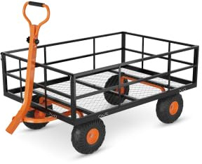 Heavy Duty Steel Garden Cart Wagon, 1200LBS Capacity Utility Trailer with Removable Mesh Sides, Convertible Flatbed for Lawn Mower, Yard Work, Soil, Mulch & Plant Transport