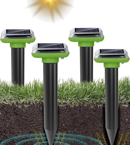 WUGEIN Scaccia Talpe Ultrasuoni Solare, Dissuasori per Talpe, Ultrasuoni per Topi da esterno 4 Pezzi, Repellente Ultrasuoni Respinge Serpente,Gopher per Giardini e Prati