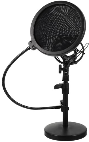TOVINANNA Universal Adjustable Desktop Microphone Stand with Durable Shock Mount and Large Pop Filter, Desk Mic Holder for Streaming, Broadcasting, and Recording
