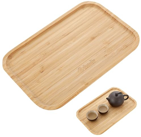Family Bandeja de Bambú Rectangular 24×36 cm, Ideal para Servir, Cocina y Decoración, Fuende de Bambú para Comedor, Restaurante y Hostelería