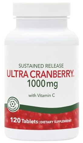 Natures Plus Ultra Cranberry 1000 mg | 120 Comprimidos de Liberación Prolongada | Concentrado de Arándano Rojo con Vitamina C | Apoyo Vías Urinarias y Salud Íntima | Apto para Veganos | Sin Gluten