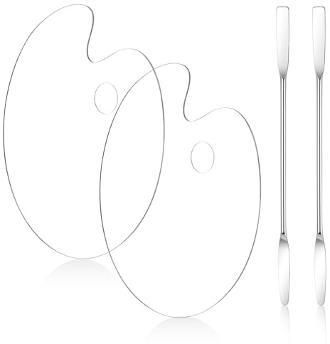 Cobee 2 Stück Klare Acryl Mischpalette, Transparente Acryl Malpalette | mit 2 Malspatel Farbpalette Oval mit Daumenloch Mischpaletten Make Up Mischpalette für Öl Aquarell Kunstzubehör für Maler