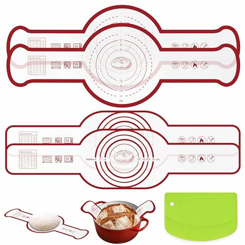 4PCS Silicone Bread Sling for Dutch Oven, Bread Baking Mats with Long Handles, Non-Stick Reusable