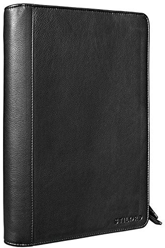 STILORD 'Julius' Vintage Konferenzmappe Leder Schreibmappe Aktenmappe Dokumentenmappe A4 Organizer 12 Zoll Tablettasche echtes Rindsleder, Farbe:schwarz