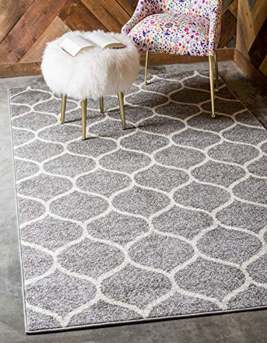 Unique Loom Trellis Frieze Collection Area Rug - Rounded (8' x 10', Light Gray/ Ivory)