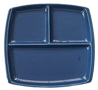 FLYING BALLOON Elegant Quadrate Shaped Ceramic Divided Plate Dinner Plates Luncheon Plates Salad Plates Dishes Best Gift for Kitchen, White/Dark Blue (1, Blue)