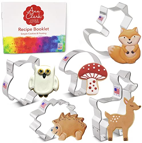 Waldtiere Keksausstecher Herbst - 5-Teiliges Set Tier-Ausstecher mit Fuchs, Hirsch, Eule, Igel und Pilz, Ausstechformen von Ann Clark USA