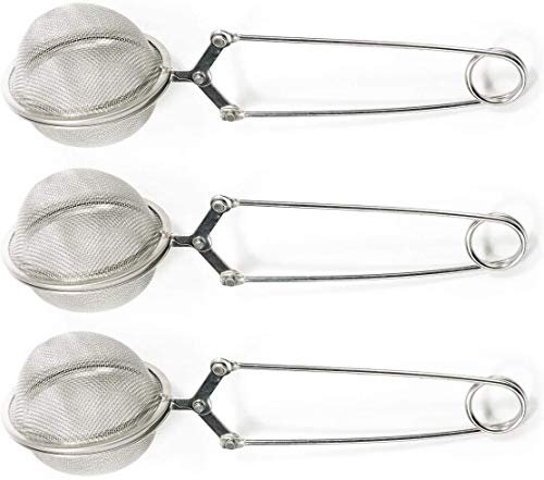 3 Stück Teezange, Snap Ball Teesieb mit Griff für losen Tee und Glühgewürze, Teesieb Edelstahl, Teeei für Tasse, Teesieb für Teeliebhaber, Teekugel Sieb, Silber