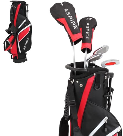 ASPIRE Junior Plus Complete Golf Club Set for Children, Kids - 5 Age Groups Boys and Girls - Right Hand, Real Girls Junior Golf Bag, Kids Golf Clubs Set