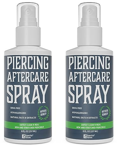 Essential Values 2 Pack Piercing Aftercare Spray (8 OZ Per Bottle) - Gentle on Contact - Made in USA