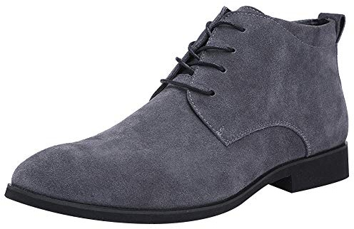 rismart Hombre De moda Botas Ante Cuero Tobillo Botín Semi Formal Vestir Oxford(Gris,45.5 EU)