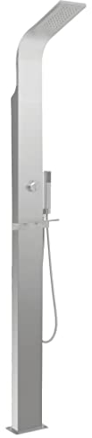 vidaXL Doccia da Giardino Curvo Ugelli Silicone a Getto Idromassaggio Soffione a Colonna a Mano Esterni in Acciaio Inox Spazzolato Argento