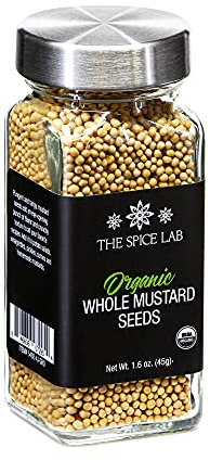 The Spice Lab Organic Whole Yellow Mustard Seeds- Gluten Free Mustard Seed for Meat Dishes, Spice Rubs & Indian Sauces - French jar 2.6 oz - Non GMO Mustard Seeds for Pickling