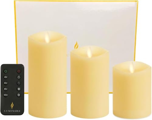 Luminara - Juego de 3 velas pilares LED de cera de efecto llama (mando a distancia), color marfil