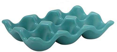 Vassoio per uova in ceramica - 6 tazze in ceramica per frigo, bancone da cucina, contenitore per uova di Pasqua (blu)