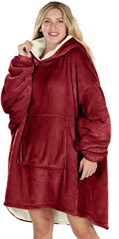 Oversized Hoodie Blanket Women Ultra Plush Fleece with Soft Sherpa Reversible Warm Cosy Comfy Wearable Hooded Giant Sweatshirt Throw for Girls Adults Men Boys Kids Big Pocket
