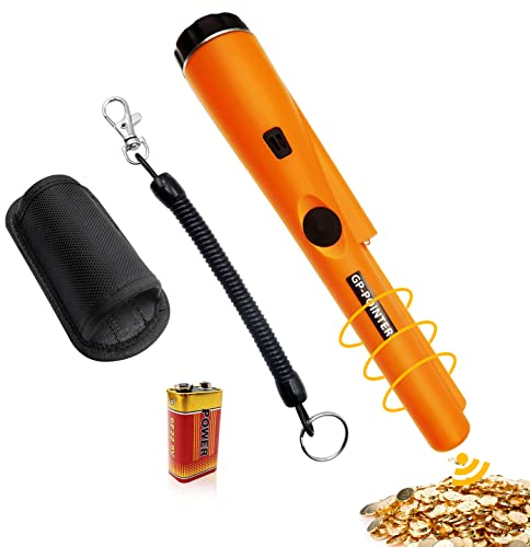 Metalldetektor Pinpointer, Metalldetektor Kinder, Tragbar Metallsuchgerät IP66 Wasserdichter Metal Detector mit Gürtel Holster/LED Indicator/Alarm Licht/Batterie, Metalldetektoren für Goldmünze Hunt