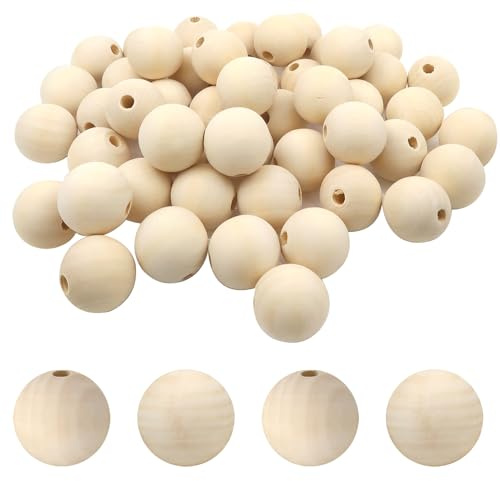 TOAOB 50 Pezzi Perline di Legno Rotonde 30 mm Naturale Grandi Palline Legna per Collane Bracciali Fai da Te Creazione Gioielli Lavoretti Decorazioni Artigianali