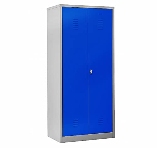 Schrank & Stuhl Doppelspind mit Trennwand – zur Trennung von Arbeits- und Privatkleidung 180x80x50cm, 2 Abteile für eine Person, Drehriegelverschluss, Grau/Blau