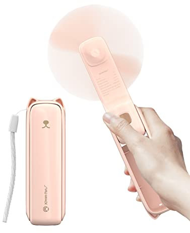 LETSCOL Handheld Mini Fan, 3 in 1 Hand Held Cooling Device, Portable and Personal with Power Bank & Flashlight, Foldable for Travel, Desk, Makeup (Pink)