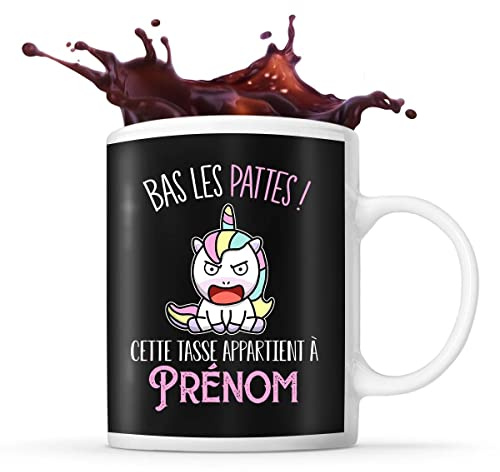 Planetee Tasse Prénom personnalisable Licorne bas les pattes | Mug café ou thé idée cadeau personnalisé drôle et original pour collègue de travail famille et amis