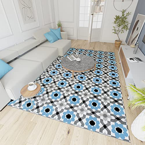 Mazovia Modern Teppich - Kurzflor - Teppich für Wohnzimmer, Schlafzimmer, Esszimmer - ÖKO-TEX Wohnzimmerteppich, Robust und pflegeleicht, Niedrige Florhöhe - Grau Blau 140 x 200 cm