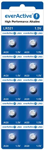 everActive AG0 / G0 / LR521/ LR63 Knopfzellenbatterien 1,5 V, Alkaline mini Batterie, Lange Haltbarkeit, 10 Stück - Blisterkarte