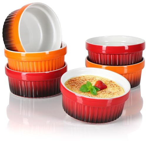 COM-FOUR® 6x Cuenco Ragout Fin - Moldes aptos para horno en rojo y naranja - Cuenco Creme Brulee - Cuenco de postre con 250 ml cada uno - Apto para lavavajillas