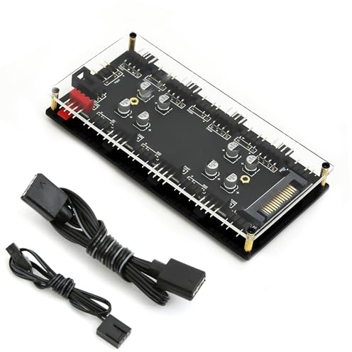 HATMINI Hub ARGB y PWM de 8 Vías - 5V 3 Pines y 4 Pines Con Carcasa Acrílica y Adhesivo 3M - Para Ampliar Ventilador de Placa Base e Interfaz ARGB
