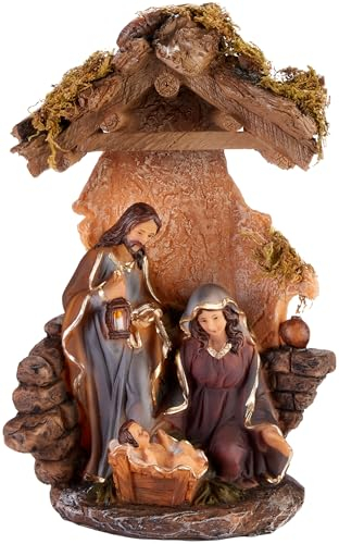 BRUBAKER Nativity Figurine Holy Family - Jesus, Mary and Joseph - 9.8 inches (25 cm) Christmas Figurine with Hand Painted Figures - Nativity Scene Christmas Decoration - Polyresin Table Decoration
