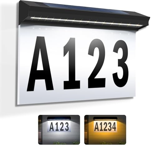Solar Beleuchtete Hausnummer, T-SUNUS Hausnummer Beleuchtet Solar 2 Farbtemperatur Solarhausnummer Wasserdicht Hausnummernschild DIY Nummer