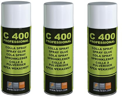 Faren C400 Colla Spray, Adesivo universale forte e resistente ad elevata resa,ideale per incollaggi permanenti, 400 ml (3)
