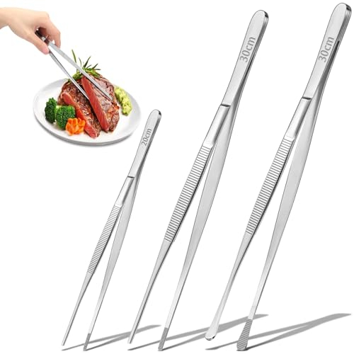 Ziamzra Kochpinzette 3 Stück Küchenpinzette Pinzette Küche Kochpinzette Edelstahl Pinzette Lang Koch Pinzette Küche Grillpinzette Küchenpinzette Edelstahl Für Küchen Aquarium Grill -30cm & 20cm