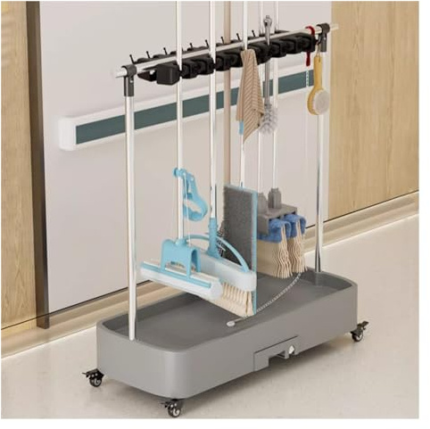 Estante Para Trapeador Comercial, Organizador Soporte Escobas, Carrito Limpieza Con Ruedas, Cubo Para Trapeador Montado Piso, Armario Para Escobas Independiente ( Color : White , Tamaño : 92x40x96cm(8