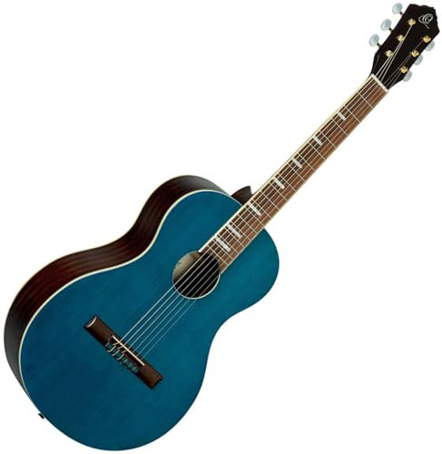 Ortega Guitars Parlor Body Konzertgitarre – Ranger Series – Inklusive Gigbag – Fichte, Mahagoni, Blau (RRA-OCT)