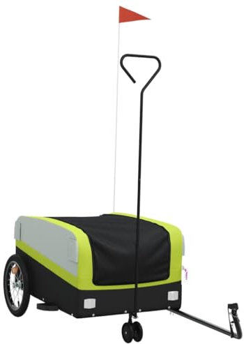 vidaXL Fahrradanhänger, Lastenanhänger mit Reflektoren Flagge, Transportanhänger Maximale Belastbarkeit 45kg, Anhänger Transportwagen, Schwarz Grün 45kg Eisen