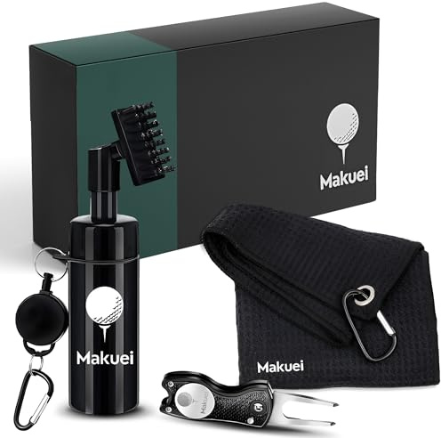 Accesorios de golf ideales para bolsa de golf (3 en 1)- Cepillo limpiador de palos de golf, arreglapiques golf y toalla de golf para dejar tus palos de golf perfectos ¡El regalo para golfistas idóneo!