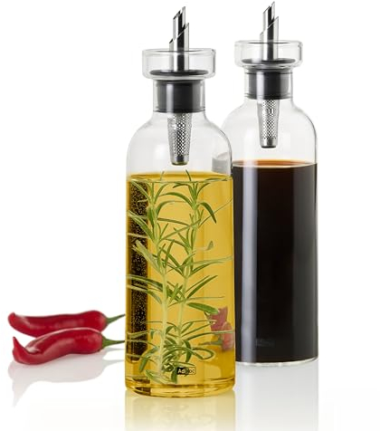 AdHoc BZ81 Set Ölspender oder Essigspender AromaPour aus Glas | elegante Olivenölflasche mit Ausgießer aus Edelstahl | ideal auch für Kürbiskern-Öl oder Essig | luftdicht, 300 ml