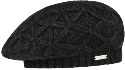Seeberger Annelie Strickbaske Baskenmütze Wintermütze Damenmütze Baske Damen - mit Futter Winter Herbst-Winter - One Size schwarz